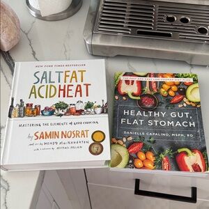 2 coffee table / cook books. Salt, Fat, Acid, Heat and Healthy Gut book